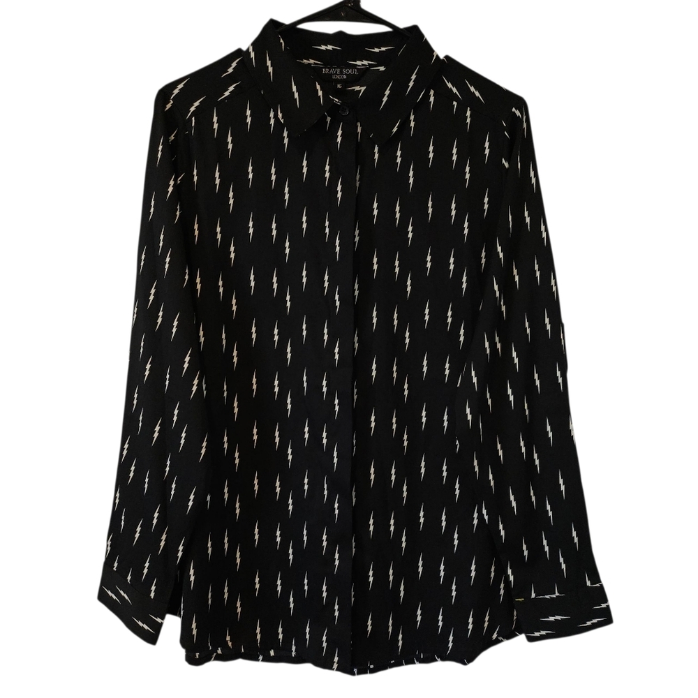 Brave Soul London Chic Black Shirt with White Lightning Pattern